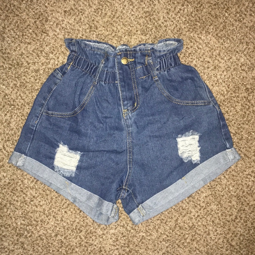 Paper bag jean shorts